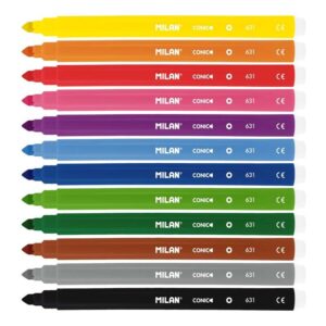 milan pack de 12 rotuladores punta conica 5mm tinta al agua lavable colores surtidos
