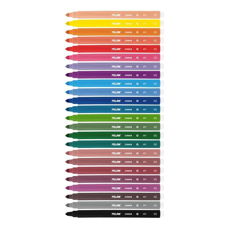milan pack de 24 rotuladores punta conica 5mm tinta al agua lavable colores surtidos