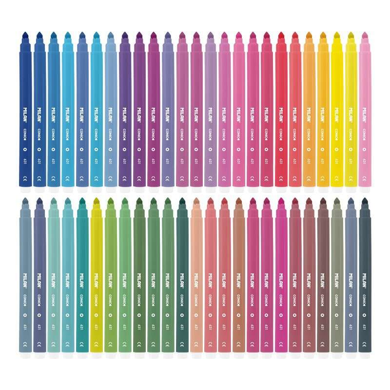 milan pack de 50 rotuladores punta conica 5mm tinta al agua lavable colores surtidos