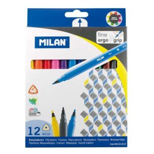 milan pack de 12 rotuladores triangulares punta fina conica 2mm tinta al agua lavable colores surtidos