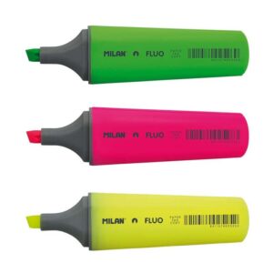 milan pack de 3 rotuladores marcadores fluorescentes punta biselada 1 4.8mm colores surtidos