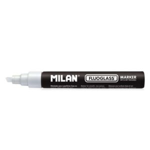 milan fluoglass rotulador superficies lisas punta biselada trazo de 2 4mm tinta al agua borrado facil color blanco