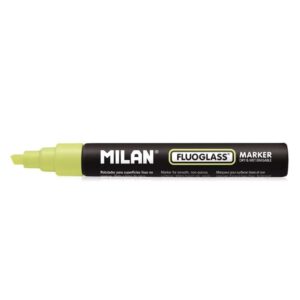 milan fluoglass rotulador superficies lisas punta biselada trazo de 2 4mm tinta al agua borrado facil color amarillo