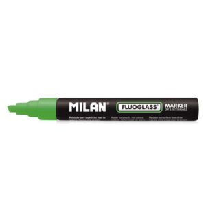 milan fluoglass rotulador superficies lisas punta biselada trazo de 2 4mm tinta al agua borrado facil color verde