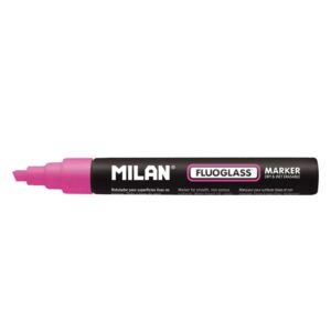 milan fluoglass rotulador para superficies lisas punta biselada trazo de 2 a 4mm tinta al agua borrado facil color rosa