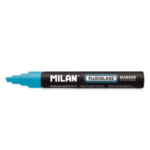 milan fluoglass rotulador superficies lisas punta biselada trazo de 2 a 4mm tinta al agua borrado facil color azul
