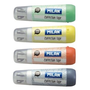 milan pack de 40 cintas correctoras cilindricas medidas 5mm x 6m correctora en seco para todo tipo de papel colores surtidos