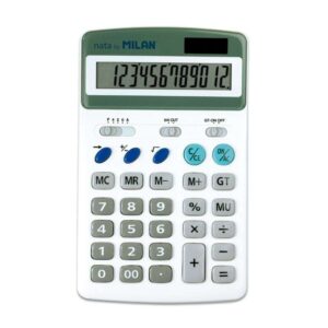 milan calculadora 12 digitos 3 teclas de memoria raiz cuadrada y calculo de margenes apagado automatico color blanco