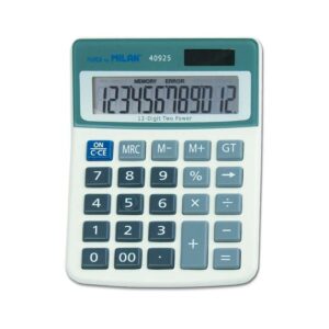 milan calculadora de sobremesa 12 digitos 3 teclas de memoria apagado automatico color blanco/azul
