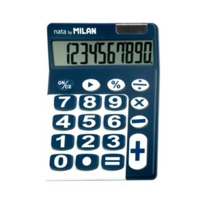 milan calculadora de sobremesa 10 digitos teclas grandes apagado automatico color azul y blanco
