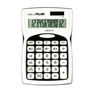 milan calculadoras de 12 digitos 3 teclas de memoria raiz cuadrada calculo de margenes tecla de apagado color blanco y negro