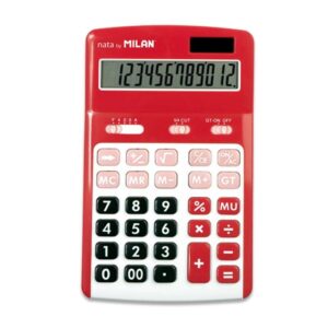 milan calculadoras de 12 digitos 3 teclas de memoria calculo de margenes raiz cuadrada apagado automatico color rojo y blanco