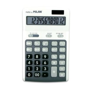 milan calculadoras de 12 digitos 3 teclas de memoria calculo de margenes raiz cuadrada apagado automatico color blanco y gris