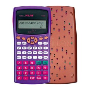 milan m240 calculadora cientifica copper 10+2 digitos pantalla de 2 lineas 240 funciones integradas incluyendo 124 cientificas carcasa protectora estampada color violeta/blanco/rosa