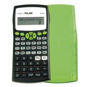 milan m240 calculadora cientifica 10+2 digitos pantalla de 2 lineas 240 funciones integradas incluyendo 124 cientificas carcasa protectora verde color negro/blanco/verde/gris