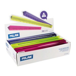 milan expositor de 60 reglas triangulares longitud 15cm plastico colores surtidos