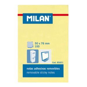 milan bloc de 100 notas adhesivas removibles 50mm x 76mm color amarillo claro