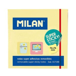 milan bloc de 90 notas super adhesivas removibles mayor permanencia 76mm x 76mm color amarillo pastel