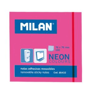 milan bloc de 100 notas adhesivas removibles 76mm x 76mm color rosa neon