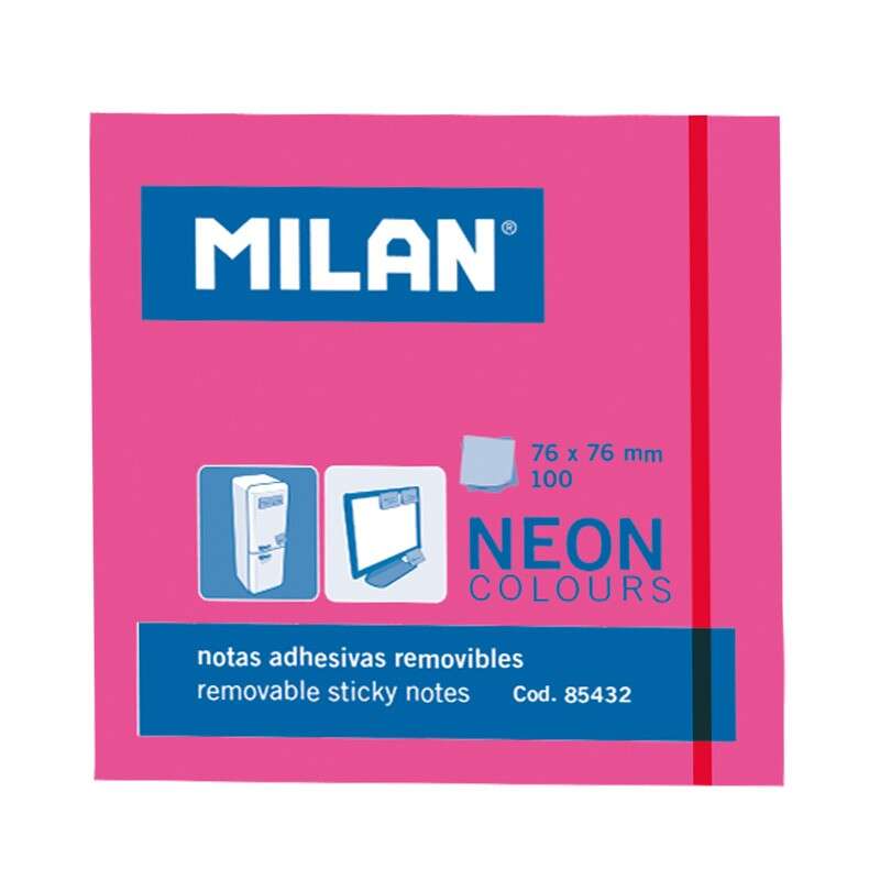 milan bloc de 100 notas adhesivas removibles 76mm x 76mm color rosa neon