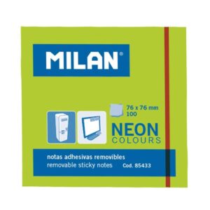 milan bloc de 100 notas adhesivas removibles 76mm x 76mm color verde neon