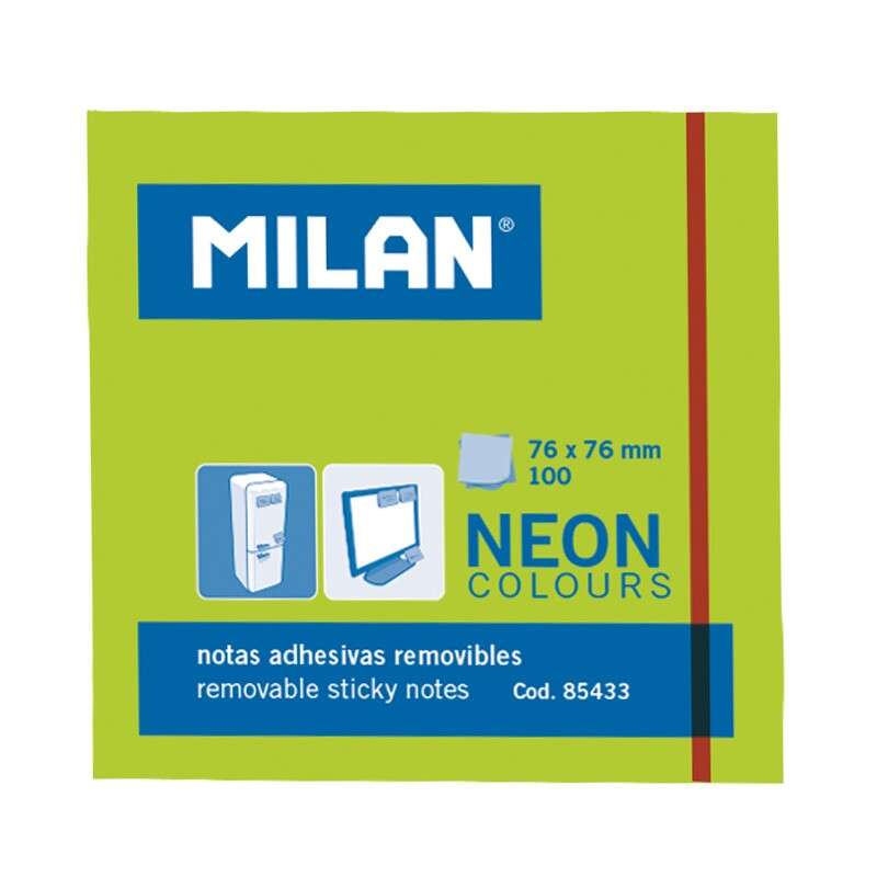 milan bloc de 100 notas adhesivas removibles 76mm x 76mm color verde neon