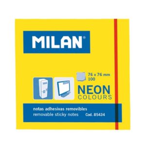 milan bloc de 100 notas adhesivas removibles 76mm x 76mm color amarillo neon