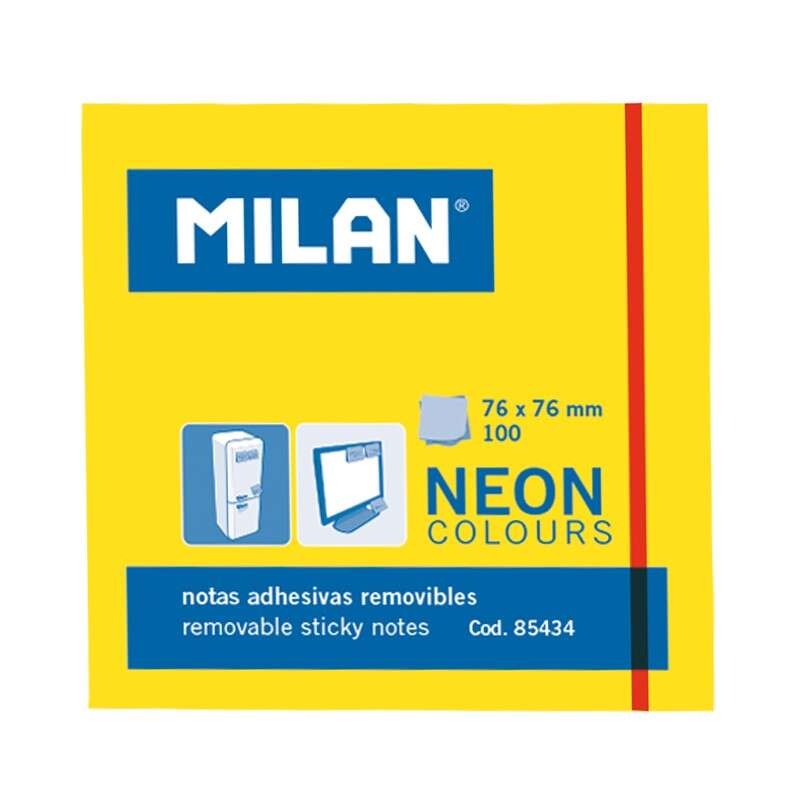 milan bloc de 100 notas adhesivas removibles 76mm x 76mm color amarillo neon