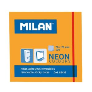 milan bloc de 100 notas adhesivas removibles 76mm x 76mm color naranja neon