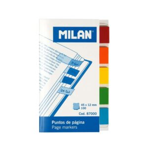 milan bloc de 100 puntos de pagina de colores parte transparente adhesiva plastico removibles medidas 45mm x 12mm colores surtidos