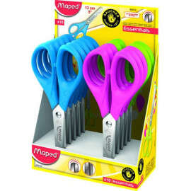 maped essentials tijera escolar punta redonda 13cm hojas de acero inoxidable mango de plastico simetrico colores surtidos
