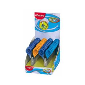 maped sensoft tijera escolar punta redonda 13cm hojas de acero inoxidable mango de plastico flexible colores surtidos