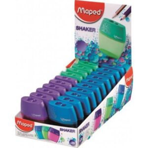 maped shaker sacapuntas de 2 orificios con deposito de gran capacidad forma ergonomica colores surtidos