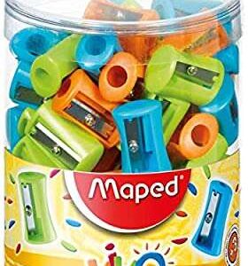 maped vivo sacapuntas de plastico con 1 orificio cuchilla de acero afilada y resistente colores surtidos
