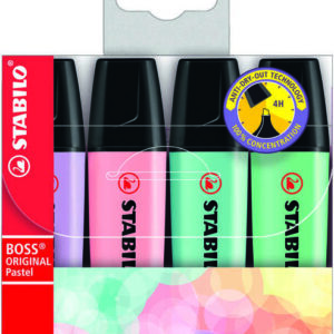 stabilo boss 70 pastel pack de 4 rotuladores marcadores fluorescentes trazo entre 2 y 5mm recargable tinta con base de agua colores pastel surtidos