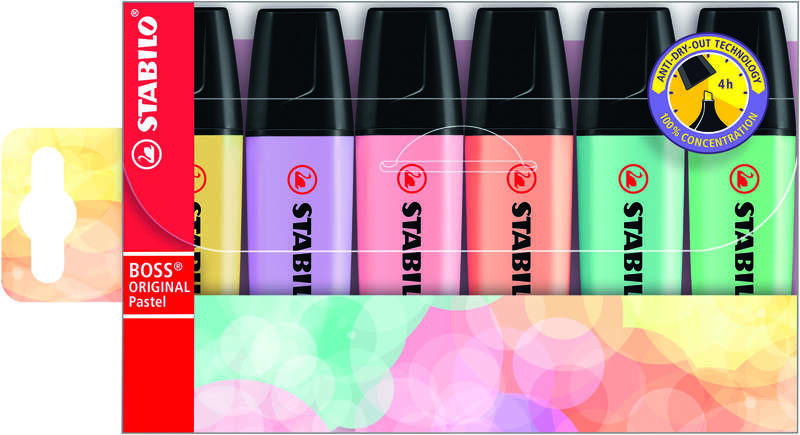 stabilo boss 70 pastel pack de 6 rotuladores marcadores fluorescentes trazo entre 2 y 5mm recargable tinta con base de agua