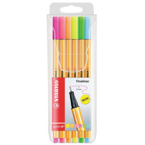 stabilo point 88 pack de 6 rotuladores de punta fina de fibra trazo de 0.4 mm tinta con base de agua colores surtidos neon
