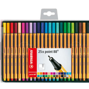 stabilo point 88 pack de 25 rotuladores de punta fina de fibra trazo de 0.4 mm tinta con base de agua colores surtidos