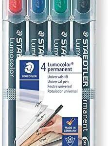 staedtler lumocolor 318 pack de 4 rotuladores permanentes punta fina redonda trazo 0.6mm capuchon con clip secado rapido colores surtidos