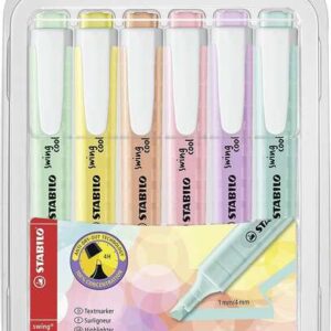 stabilo swing cool pastel pack de 6 marcadores fluorescentes cuerpo plano punta biselada trazo entre 1 y 4mm tinta con base de agua colores surtidos