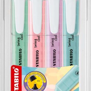 stabilo swing cool pastel pack de 4 marcadores fluorescentes cuerpo plano punta biselada trazo entre 1 y 4mm tinta con base de agua colores surtidos