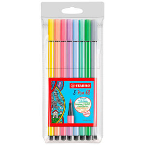 stabilo pen 68 pack de 8 rotuladores acuarelables punta de fibra trazo de 1mm aprox. tinta a base de agua capuchon ventilado colores pastel surtidos