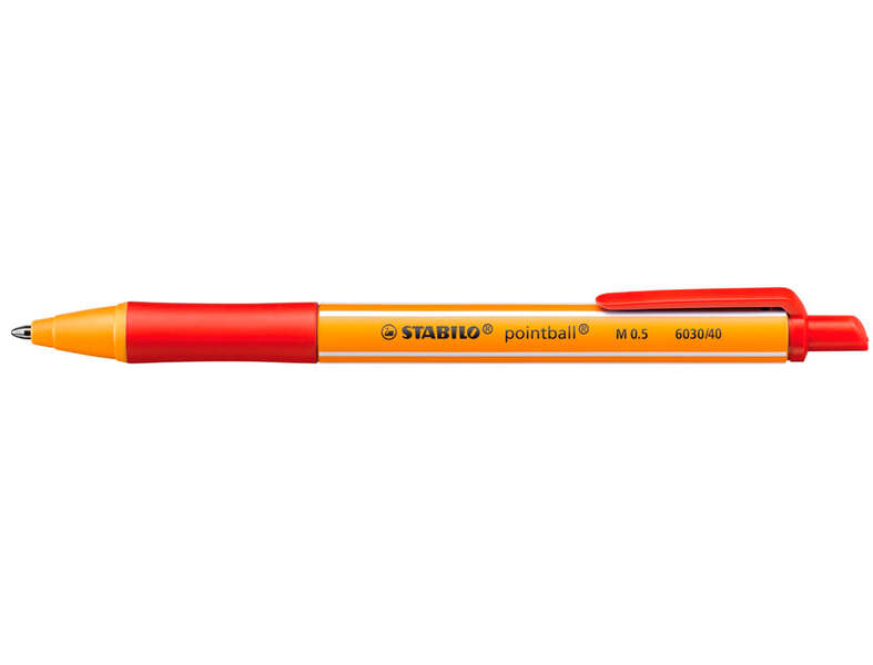stabilo pointball boligrafo retractil punta de 1mm tinta con base de aceite recargable 79% plastico reciclado grip antideslizante color rojo