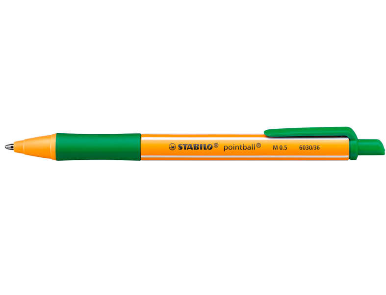 stabilo pointball boligrafo retractil punta de 1mm tinta con base de aceite recargable 79% plastico reciclado grip antideslizante color verde