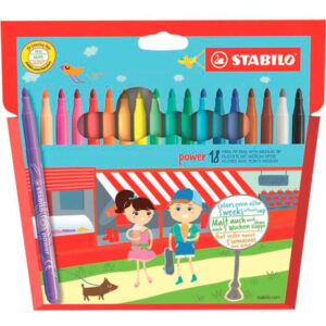 stabilo power pack de 18 rotuladores de colores punta media de 2mm tinta lavable capuchon ventilado colores surtidos