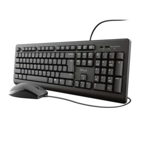 trust tkm250 pack usb teclado 104 teclas + raton 3 botones teclas silenciosas resistente a vertidos uso ambidiestro cable de 1.80m color negro