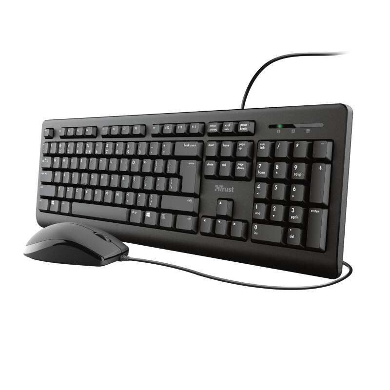 trust tkm250 pack usb teclado 104 teclas + raton 3 botones teclas silenciosas resistente a vertidos uso ambidiestro cable de 1.80m color negro