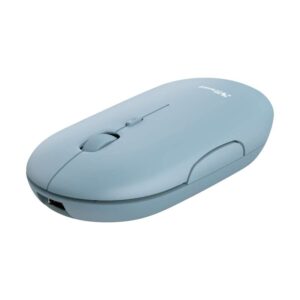 trust puck raton inalambrico recargable 1600dpi 3 botones silenciosos ultra fino uso ambidiestro color azul