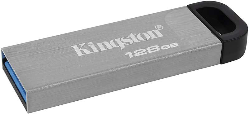 kingston datatraveler kyson memoria usb 128gb 3.2 gen 1 200 mb/s en lectura diseño metalico color plata (pendrive)