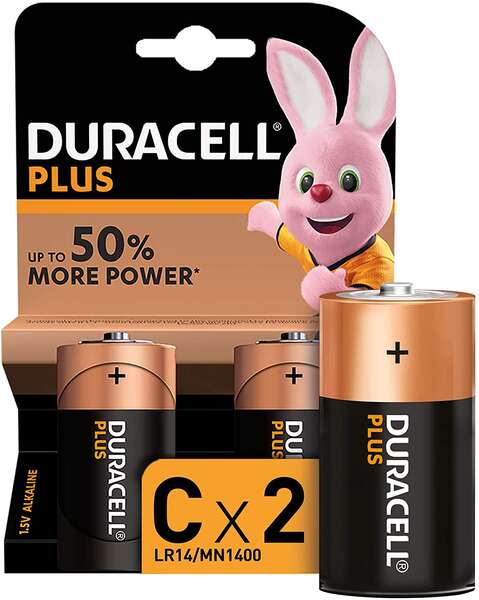 duracell pilas alcalinas c plus lr14 1.5v 2 unidades